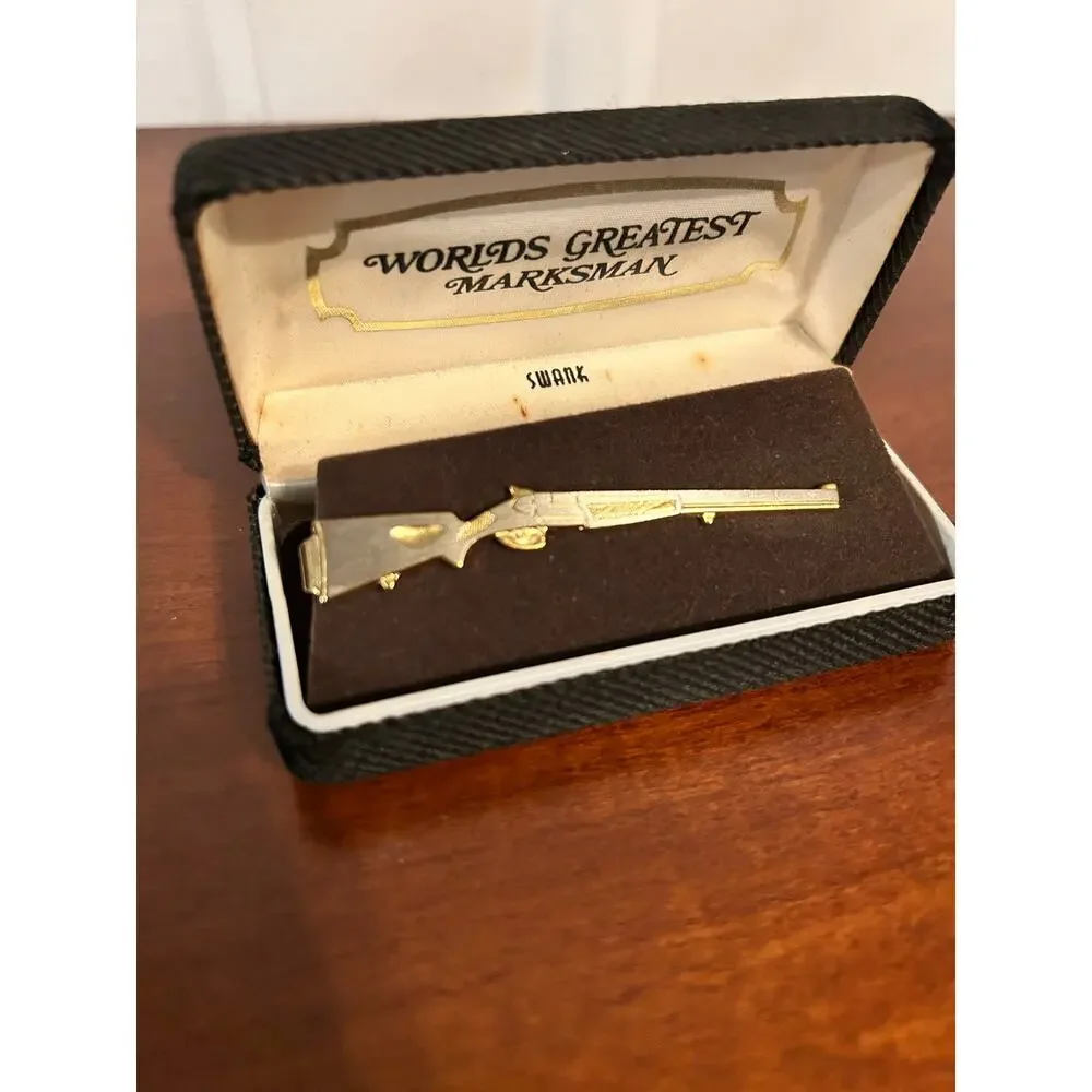 Vintage Swank Gold Tone Tie Clip World's Greatest Marksman In Box